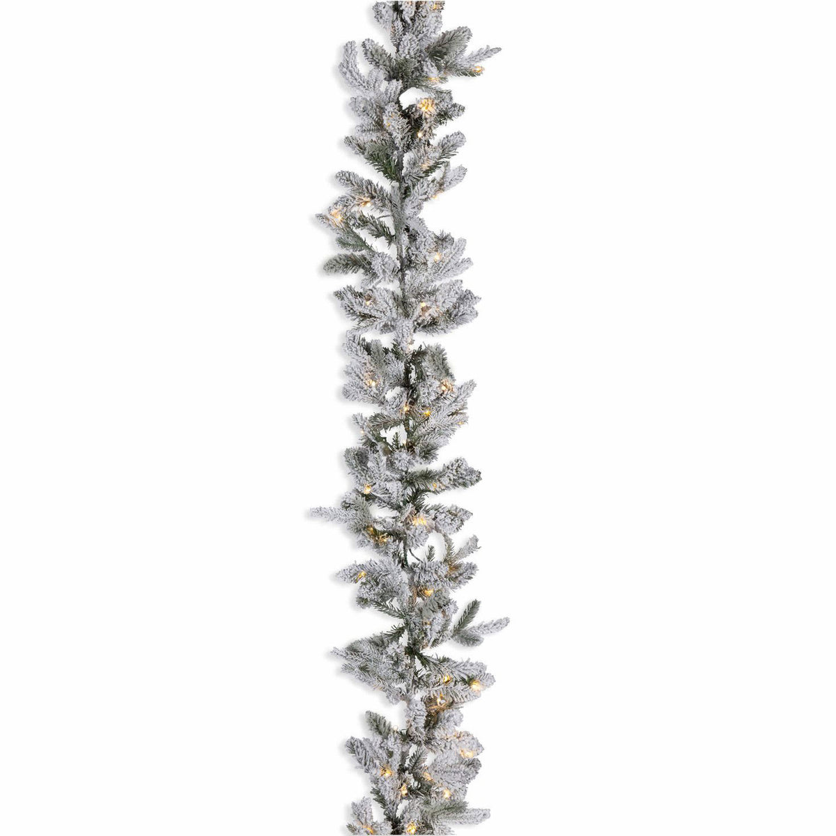 9 ft Pre-Lit Natural Cut Flocked Spruce Garland with 100 Warm White LED Lights