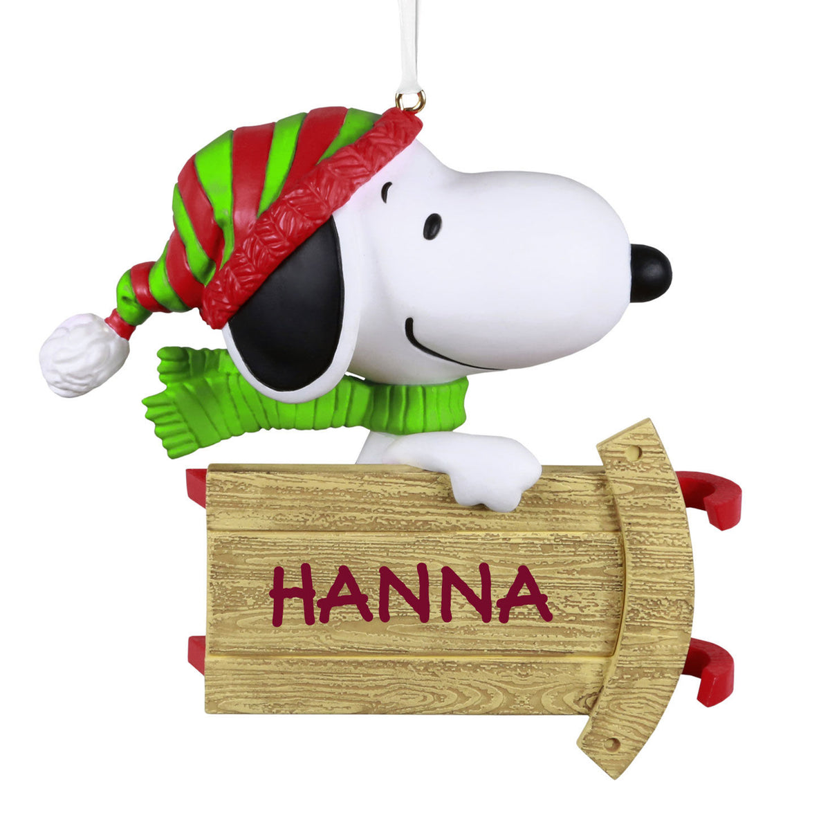 The Peanuts® Gang Sledding With Snoopy Personalized Ornament, Custom Text