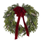 24 in Natural Pine Christmas Wreath with Red Velvet Bow
