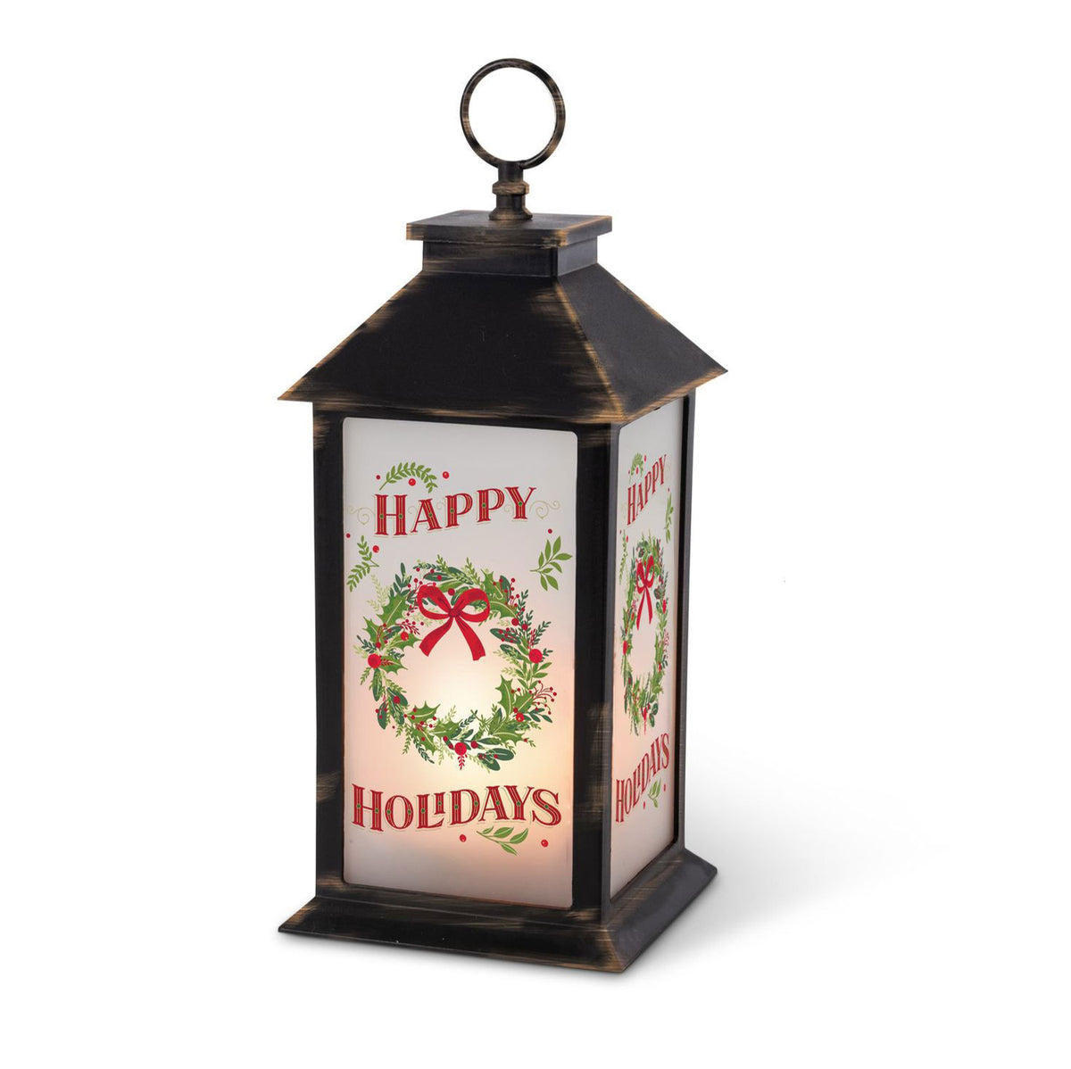 Battery-Operated Black Fireglow Christmas Lantern with Timer 12 in