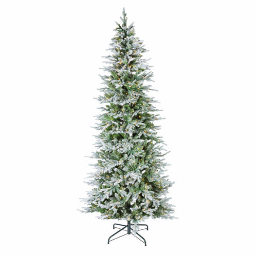 9 ft Pre-Lit Natural Cut Flocked Spruce Christmas Tree with 700 Warm White LED Lights and 2925 Tips