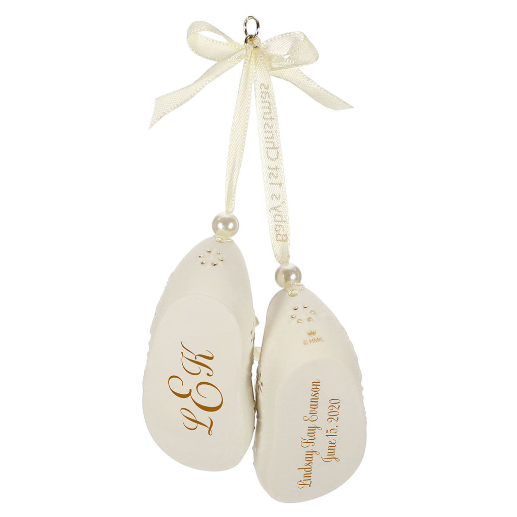 Baby’s First Christmas Monogram Booties Porcelain Personalized Ornament, Custom Text