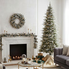7.5 ft Pre-Lit Natural Cut Flocked Spruce Christmas Tree with 500 Warm White LED Lights and 2270 Tips