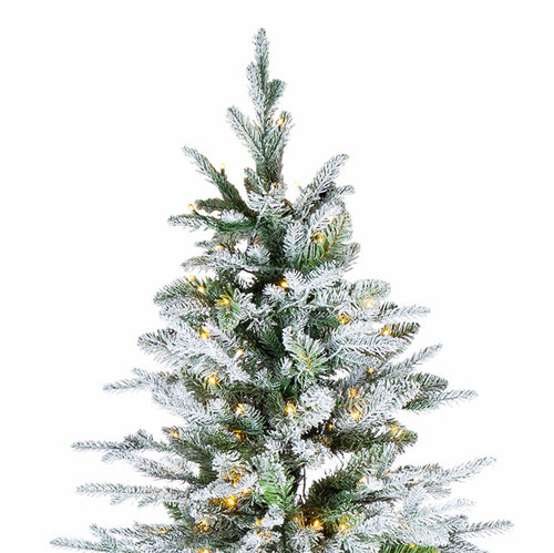 9 ft Pre-Lit Natural Cut Flocked Spruce Christmas Tree with 700 Warm White LED Lights and 2925 Tips