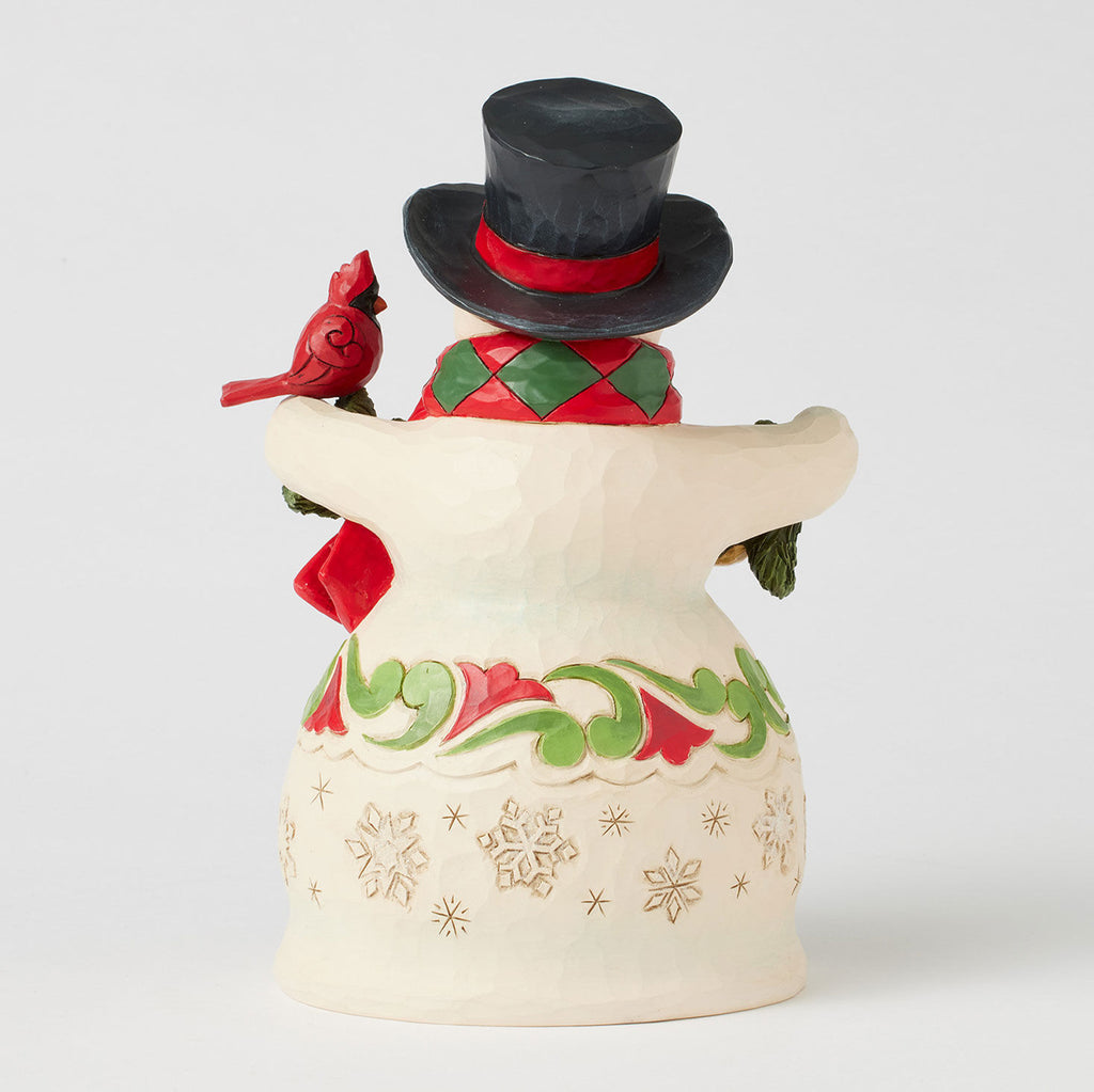 Jim Shore Heartwood Creek Snowman With Garland and Cardinal Figurine, 8.75"