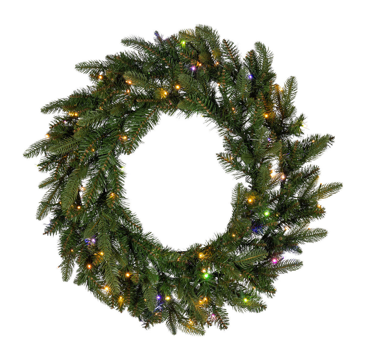 30 in Pre-Lit Natural Cut Saginaw Spruce Wreath with 100 Color-Changing LED Lights