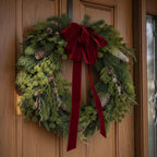 24 in Natural Pine Christmas Wreath with Red Velvet Bow