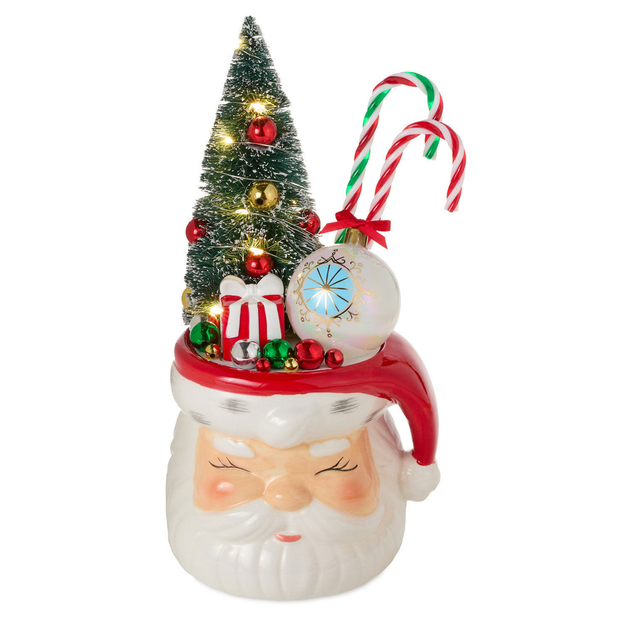 Smiling Santa With Tree Light-Up Figurine, 11.25" H