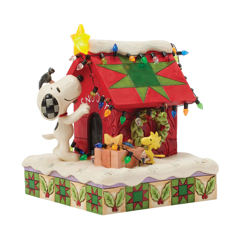 Jim Shore Peanuts Snoopy Decorating Doghouse Light-Up Figurine, 6.3"