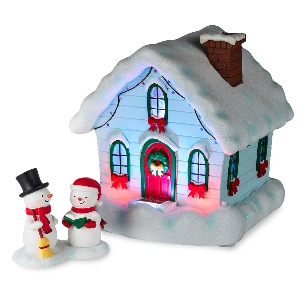 Magic Snowman Village Musical Christmas House and Carolers Tabletop Decorations With Light, Set of 2