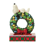 Jim Shore Peanuts Snoopy Sleeping on Light-Up Wreath Figurine, 7.13"