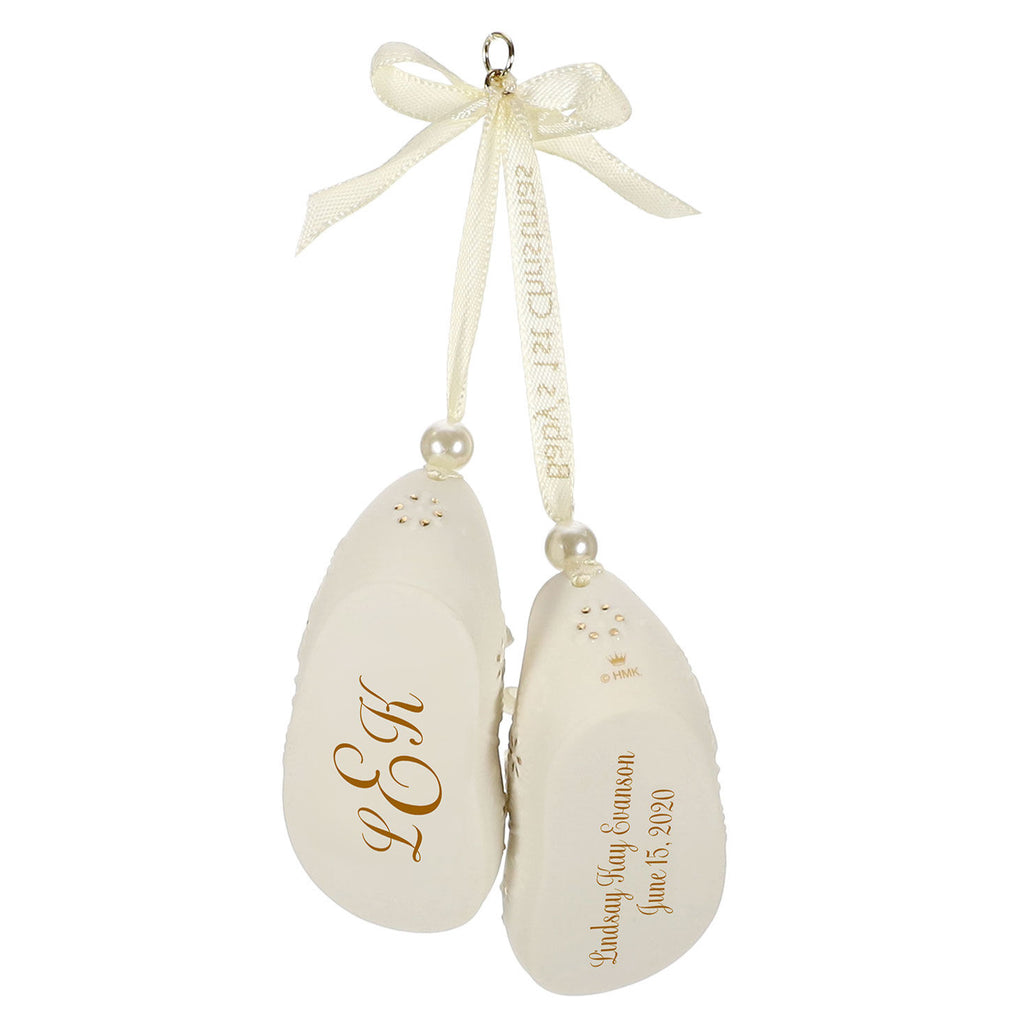 Baby’s First Christmas Monogram Booties Porcelain Personalized Ornament, Custom Text