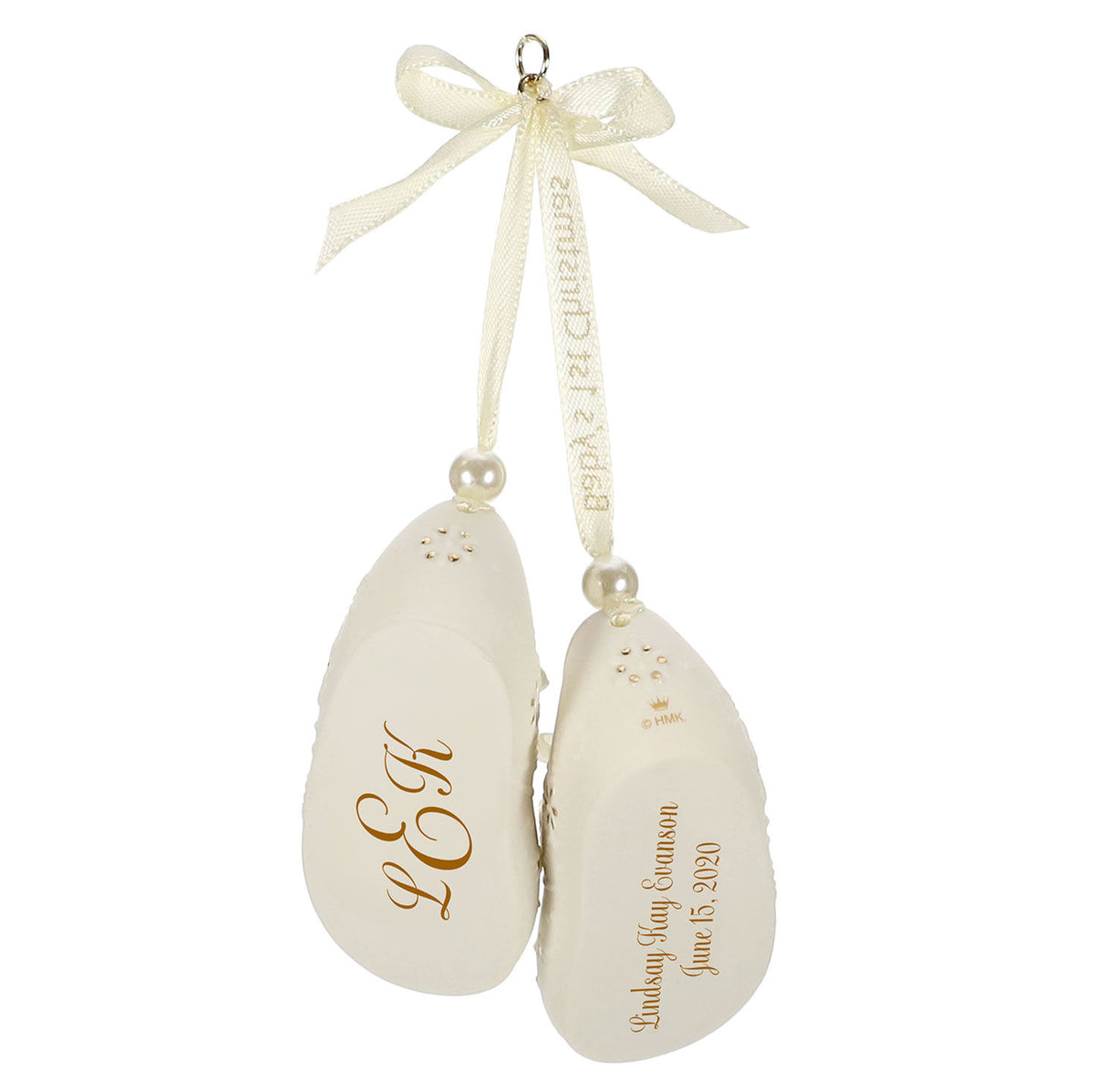 Baby’s First Christmas Monogram Booties Porcelain Personalized Ornament, Custom Text