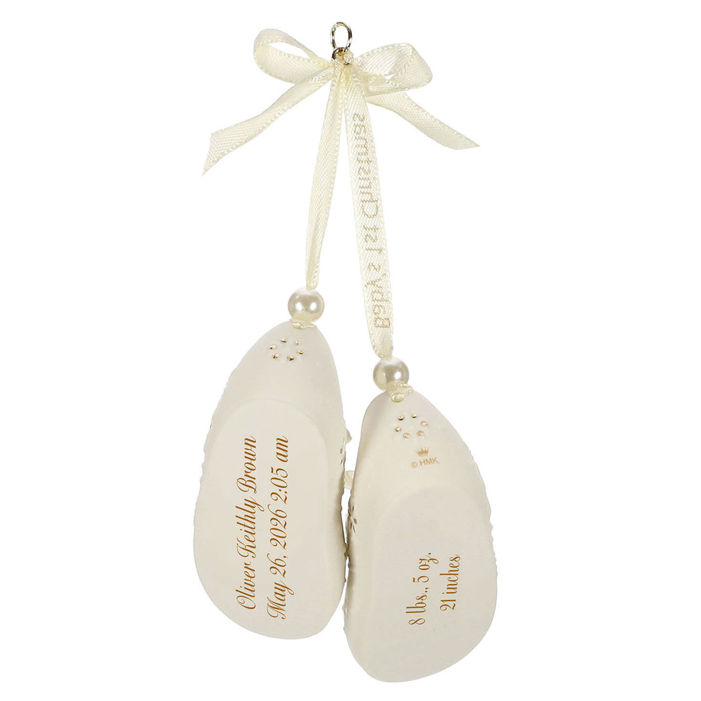 Baby’s First Christmas Booties Porcelain Personalized Ornament, Custom Text