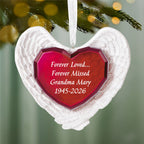 Forever Loved Memorial Heart and Angel Wings Personalized Ornament, Custom Text