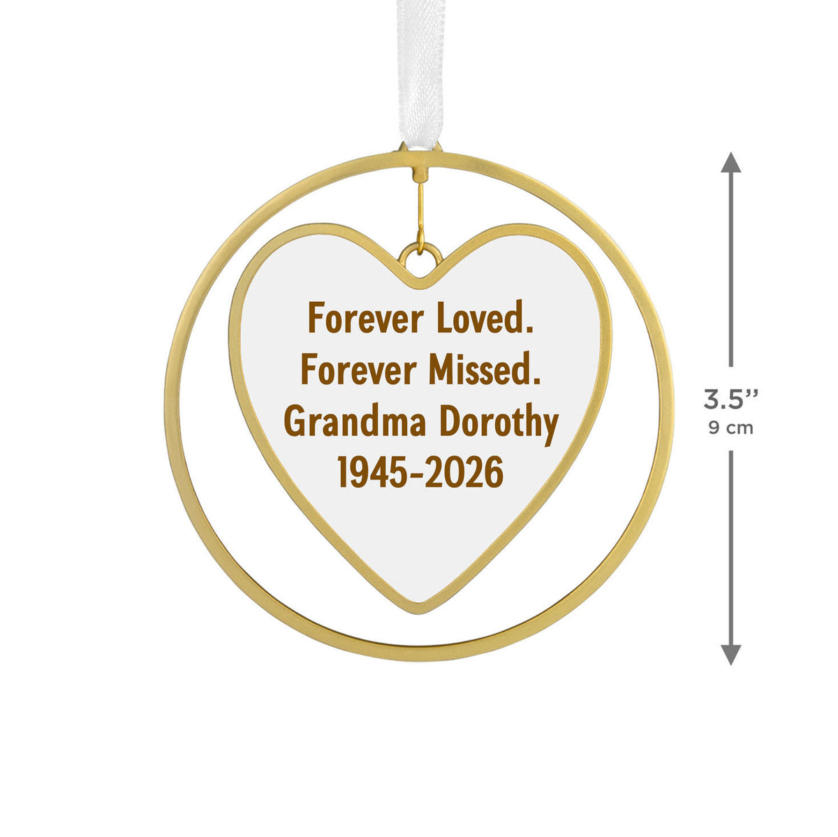 Gold Heart Metal Personalized Ornament, Custom Text