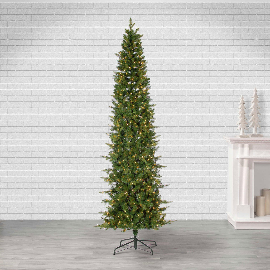 9 ft Pre-Lit Natural Cut Narrow Saginaw Spruce Christmas Tree with 750 Color-Changing LED Lights