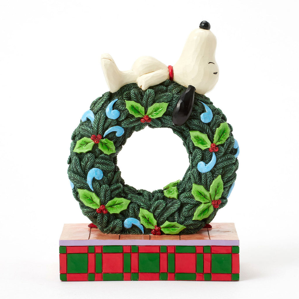 Jim Shore Peanuts Snoopy Sleeping on Light-Up Wreath Figurine, 7.13"