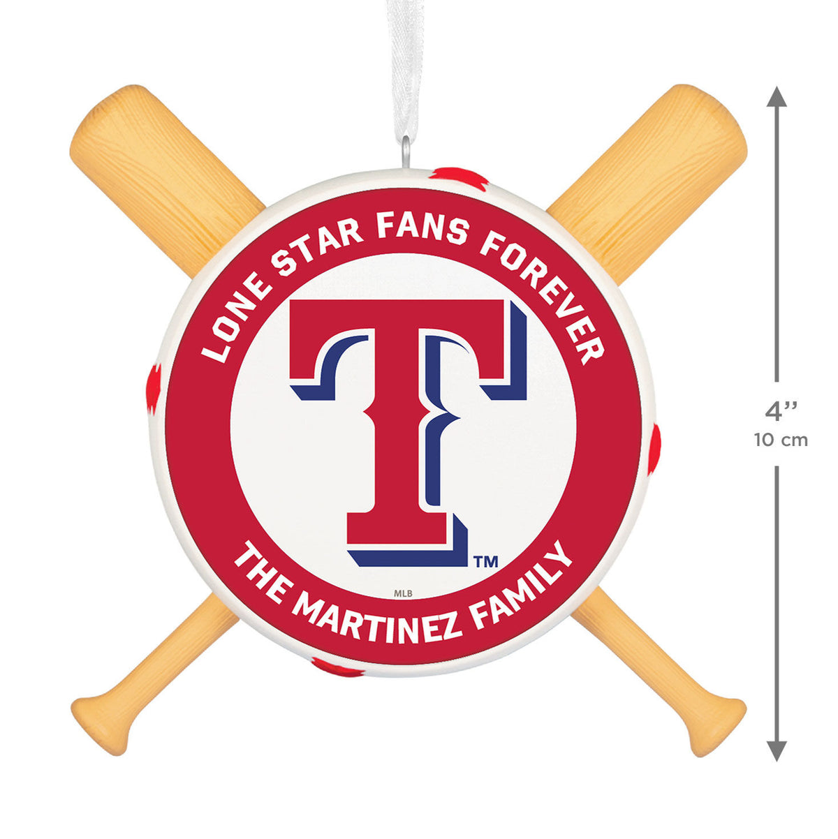 MLB Texas Rangers™ Baseball Personalized Ornament, Custom Text