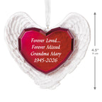 Forever Loved Memorial Heart and Angel Wings Personalized Ornament, Custom Text