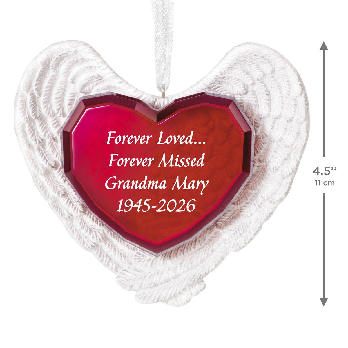 Forever Loved Memorial Heart and Angel Wings Personalized Ornament, Custom Text