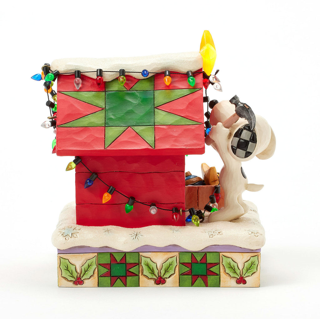 Jim Shore Peanuts Snoopy Decorating Doghouse Light-Up Figurine, 6.3"