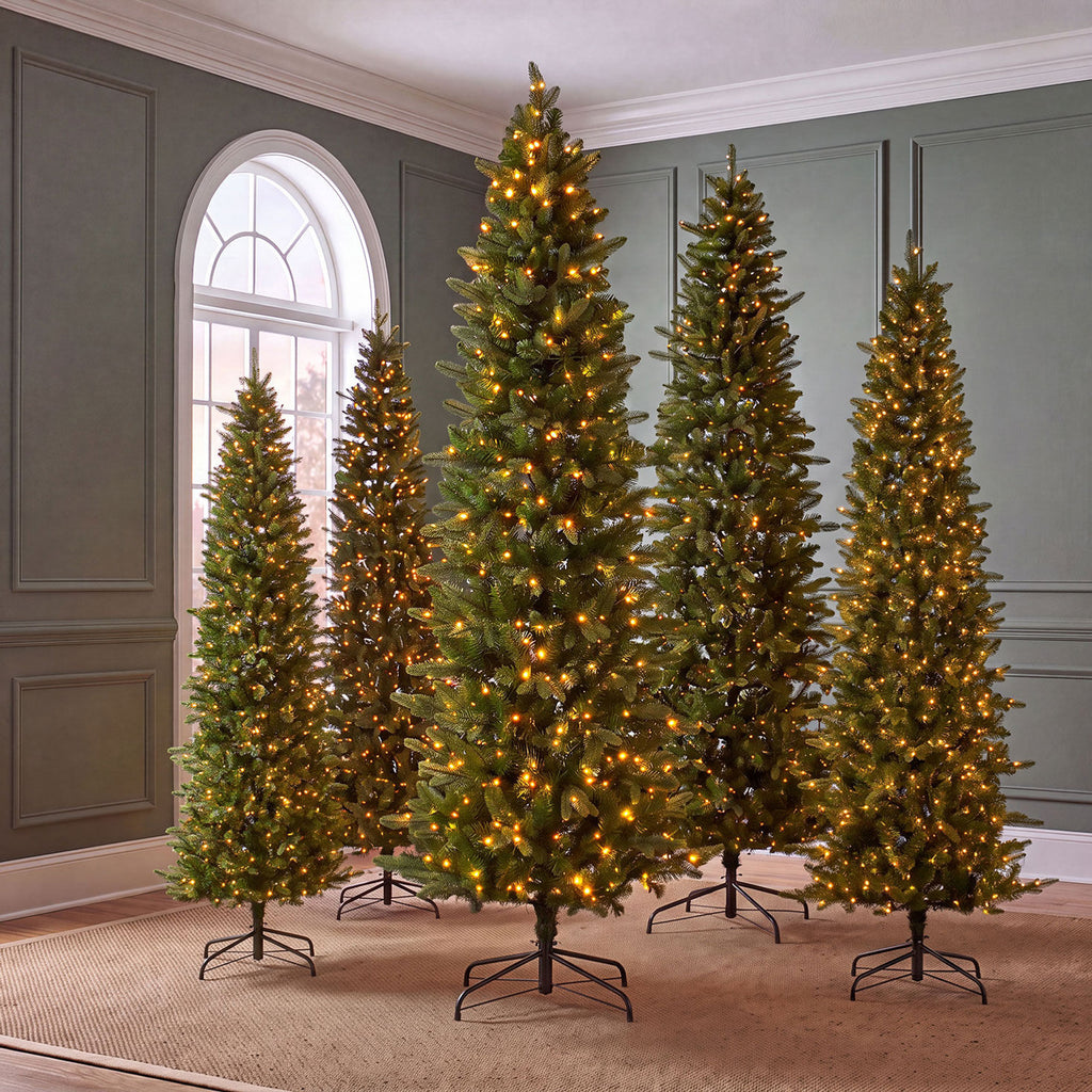 6.5 ft Pre-Lit Natural Cut Narrow Saginaw Spruce Christmas Tree with 300 Color-Changing LED Lights